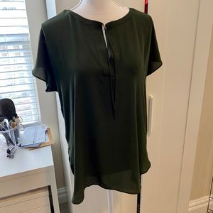 Loft hunter green cap sleeve chiffon shirt